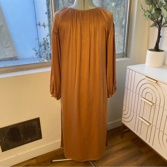 SANCIA Button-Front Midi Dress in Caramel Satin, Size S, NWT - Picture 7 of 10